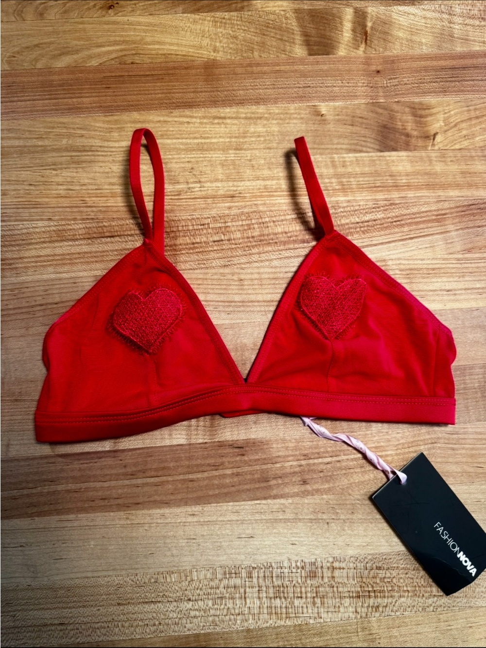 Fashion Nova Embroidered Hearts Bralette Red - XS